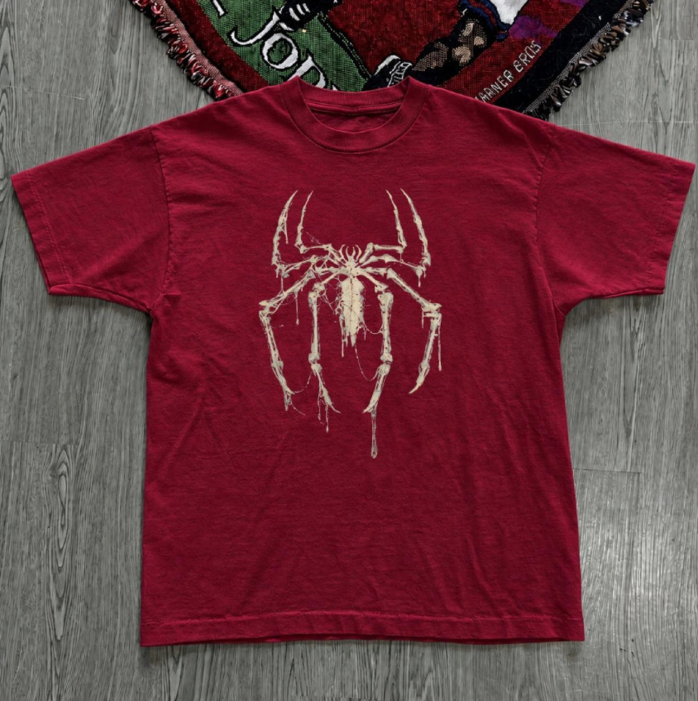 Gildan Red Spider-man Graphic Tee With White Spider Skeleton Graphic